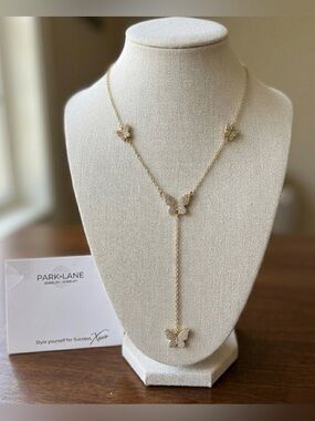 Park Lane Gold Crystal Butterfly Lariat Necklace